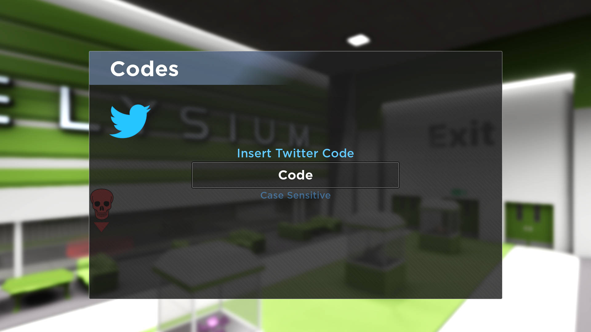 A tela de resgate onde você pode inserir códigos Evade.