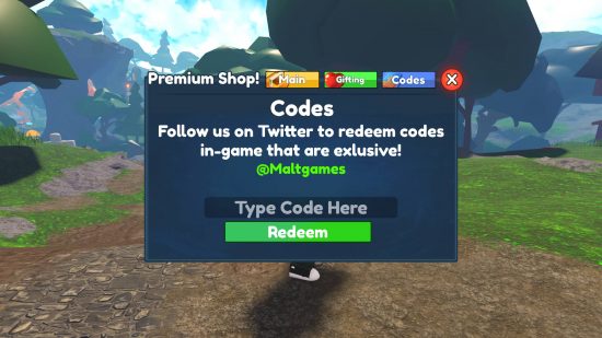 A tela de resgate onde os jogadores podem inserir códigos de Elemental Dungeons.