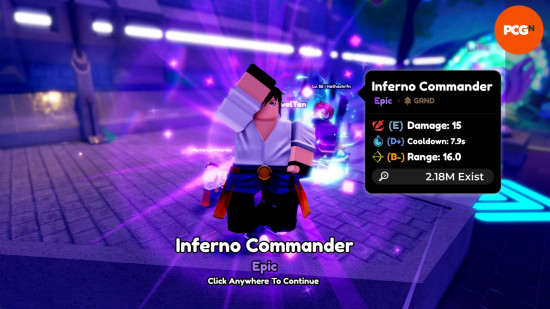 Uma das unidades da lista de níveis do Anime Defenders, Inferno Commander 